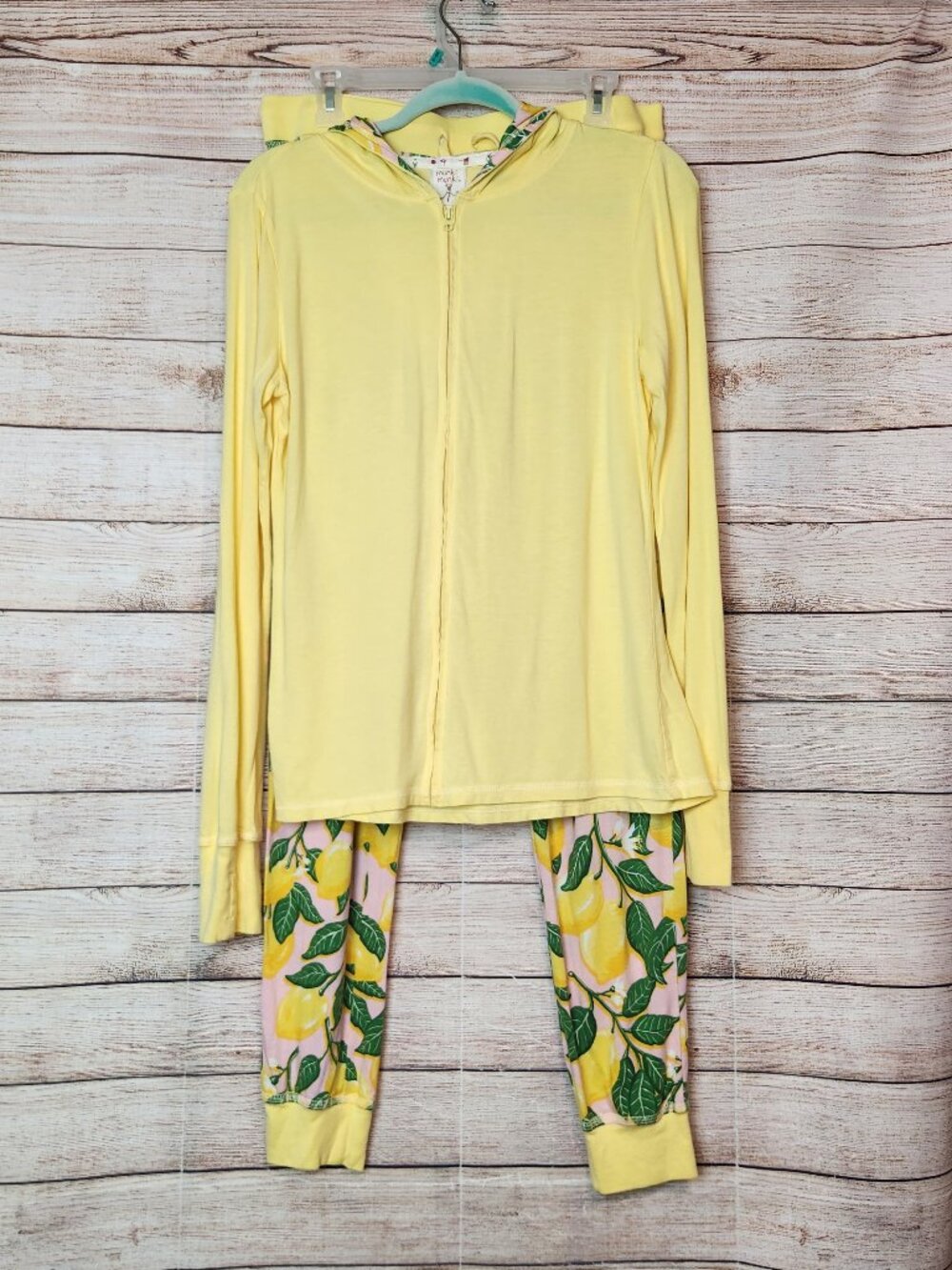 Munki Munki Hoodie Pajama Set Women's Large Lemon Print Cotton Rayon Sleepwear
